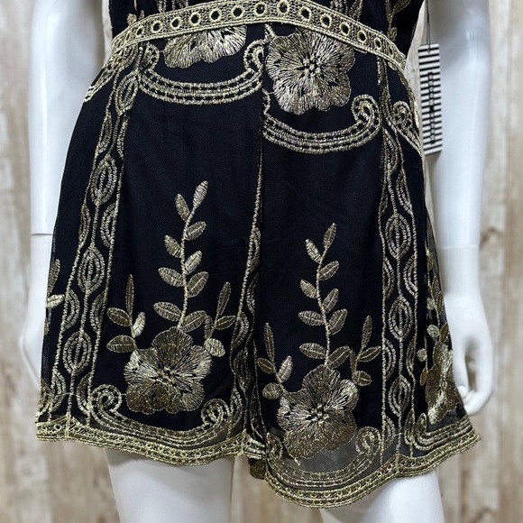 Haute Monde Black & Gold Embroidered Romper NWT [CL2] - Picture 6 of 12